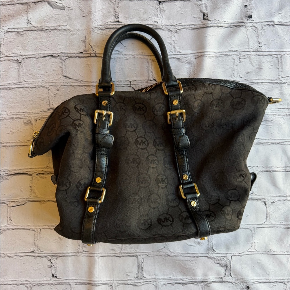 Michael Kors BEDFORD Small Satchel MK Monogram Jacquard Black Y2k Tote Logo - Picture 1 of 16